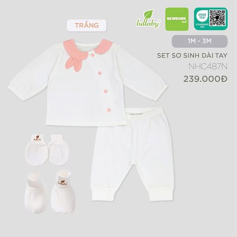 Set sơ sinh Lullaby dài tay NHC487N - Trắng