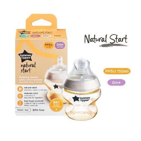 Bình Sữa PPSU Ty Siêu Mềm Tự Nhiên Tommee Tippee 150ml, Núm Ty Của Bình 0-3 Tháng