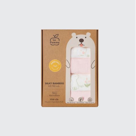 Set 5 Khăn sữa sợi tre lụa La Pomme phối màu (30x30cm) Hồng (thỏ và hoa)