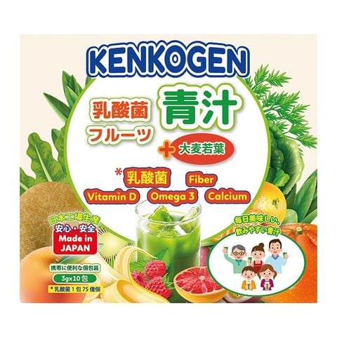 TPBS: Bột mầm lúa mạch non Nhật Bản Kenkogen trái cây lợi khuẩn, chất xơ, Omega 3 Canxi D 10 gói