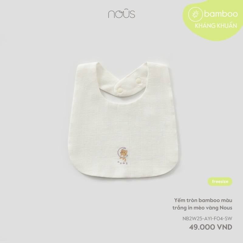 YẾM TRÒN BAMBOO MÀU TRẮNG IN MÈO VÀNG NOUS