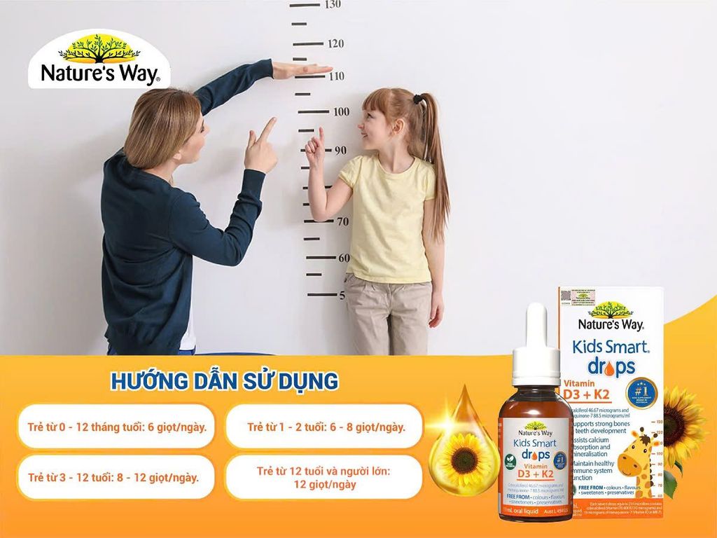 Kids Smart Drops Vitamin D3 K2 Nature's Way 11ml - Bổ sung D3K2 Organic cho bé