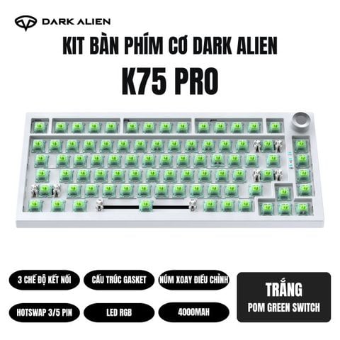 Kit bàn phím cơ dark alien k75 pro trắng pom green switch