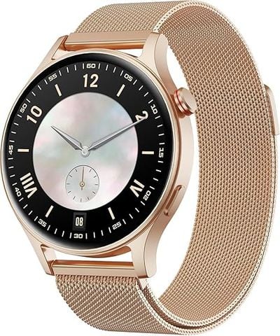 Đồng Hồ Thông Minh Nữ Fitpolo AMOLED Màu Đồng (Viền & Dây Thép Không Gỉ, Nghe Gọi Bluetooth, Màn Hình Always-On Display, Theo Dõi Chu Kỳ Kinh Nguyệt, SpO2, Chống Nước 3ATM)