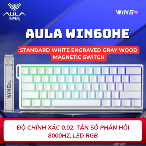 Bàn phím cơ Aula Win60he Standard White Engraved Gray Wood Magnetic Switch