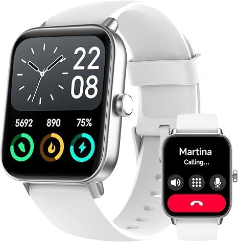 Đồng Hồ Thông Minh Nam Nữ Fitpolo 1.8 Inch Màu Trắng (Màn Hình Cảm Ứng Ultra-HD, Gọi Điện Bluetooth, Tích Hợp Trợ Lý Ảo Alexa, Đo Nhịp Tim & SpO2 24/7, Theo Dõi Giấc Ngủ & Đếm Bước Chân, Chống Nước IP68, Tương Thích Android & iPhone)