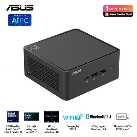 PC Mini Asus NUC 15 Pro Tall RNUC15CRHU700000I (Intel Core Ultra 7 255H | 2xDDR5-6400 | 2xNVMe | Intel Arc Graphics | Đen)