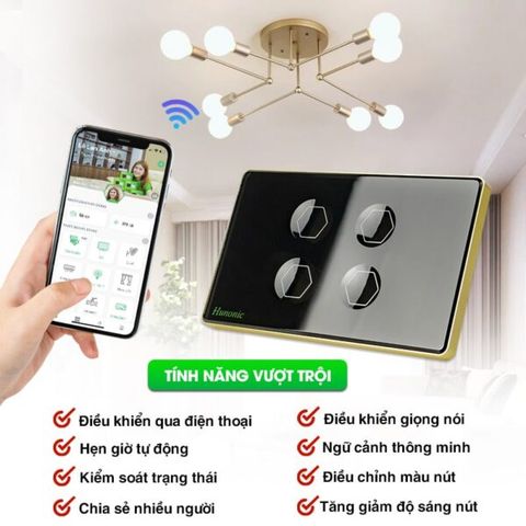Công Tắc Hunonic Premium Hình Chữ Nhật Viền Vàng