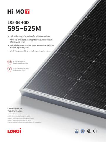 Tấm Pin Năng Lượng Mặt Trời LONGi 615W LR8-66HGD-615M