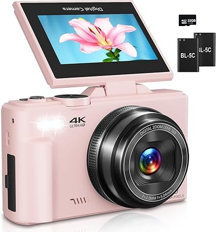 Máy ảnh vlog 4K zoom 18X – Màn hình lật 180°, màu hồng