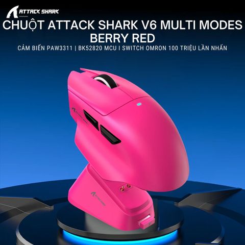 Chuột Gaming Attack Shark X6 (V6) Multi Modes Berry Red