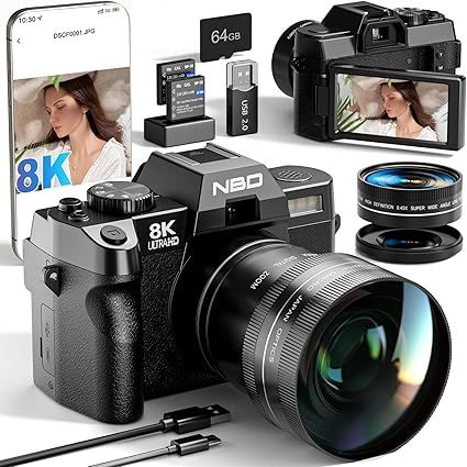 Máy ảnh NBD 8K 64MP Zoom 16X màn hình lật vlog kèm 2 pin