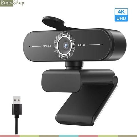 EMEET C60E – Webcam Ultra HD 4K, PDAF Lấy Nét Siêu Nhanh, Mic Khử Ồn Dành Cho Học Online, Livestream Chuyên Nghiệp