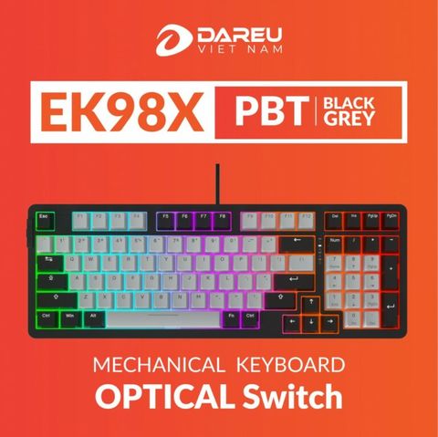 Bàn phím quang cơ Gaming DAREU EK98X PBT BLACK-GREY (WATERPROOF, OPTICAL sw, MULTI LED)