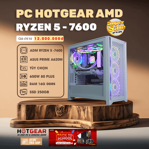 BỘ PC HOTGEAR AMD Ryzen 5 7600 / MAIN B650M / DDR5 32GB / SSD 500GB