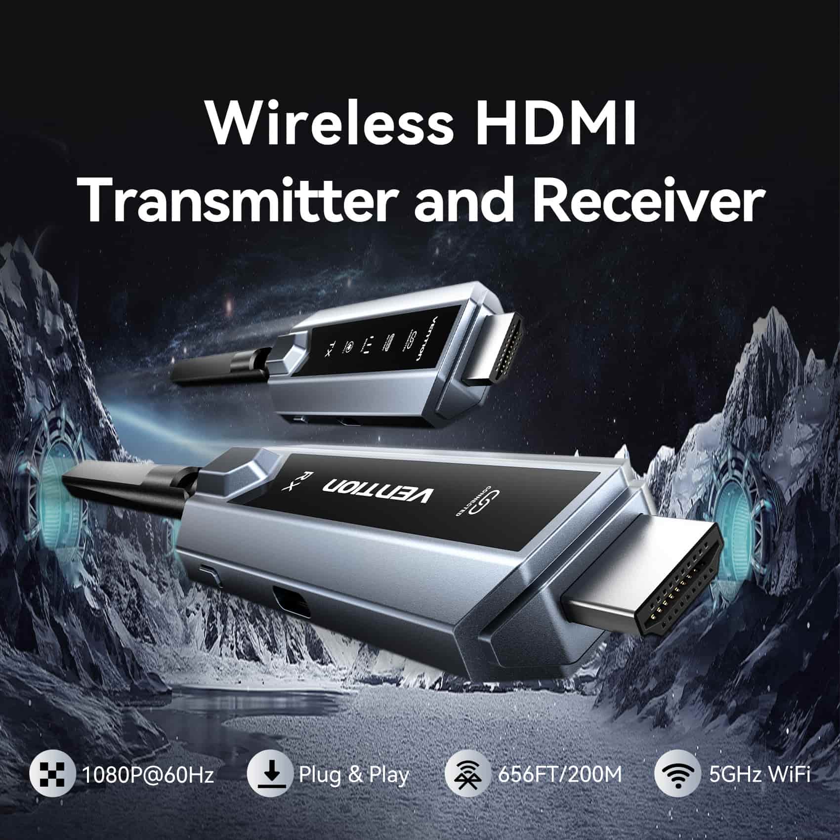 Ảnh minh họa Vention Wireless HDMI Transmitter and Receiver (1*1) Kit Gray ( ADPH0-1) – Color box 1