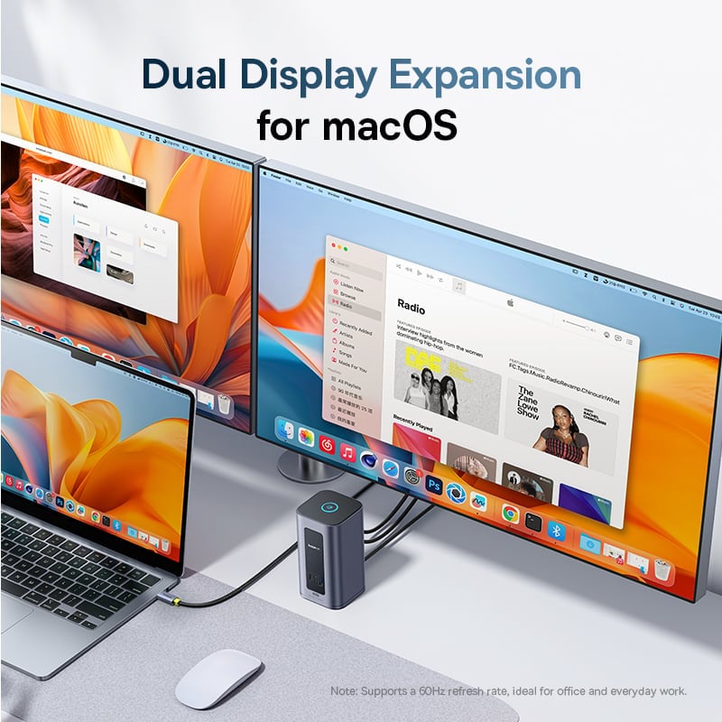 Ảnh minh họa HUB chuyển đổi Baseus Nomos NU1 Air Spacemate 12-in-1 (MAC) Docking Station Space Grey (USB-C to 2*HDMI 2K@60+2*DP2K@60+2*USB-C (10Gbps)+2*USB-A (5Gbps)+2*USB-A (480Mbps)+RJ45+PD 100W) (B0114400) 3