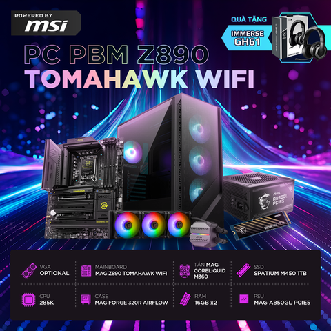BỘ PC HOTGEAR x MSI Intel Core™ Ultra 9 285K / MAIN Z890 / DDR5 32GB / SSD 1TB M.2 NVME / PSU 850W (Powered by MSI)
