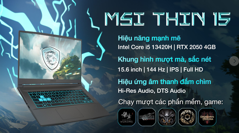 Laptop MSI Gaming Thin 15 B13UCX - 2080VN