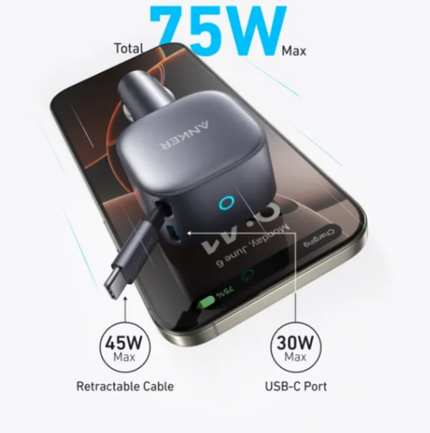 Sạc Ô tô Anker nano 75W tích hợp cáp USB-C A2738