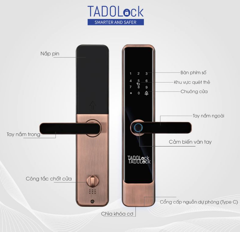 KHÓA THÔNG MINH TADOLock Cửa gỗ (Vàng hồng cổ điển)