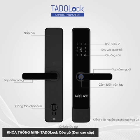 KHÓA THÔNG MINH TADOLock Cửa gỗ (Đen cao cấp)