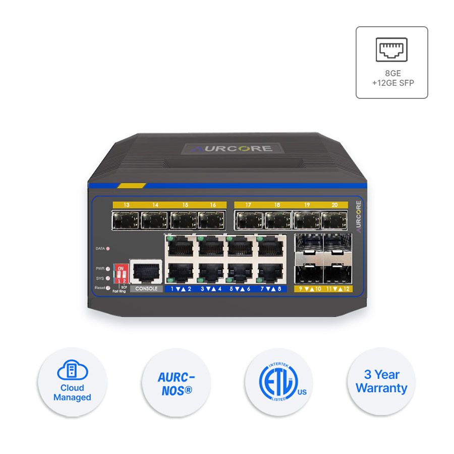 Switch công nghiệp AurCore AIS2004 L2+ 8GE - 12GE SFP