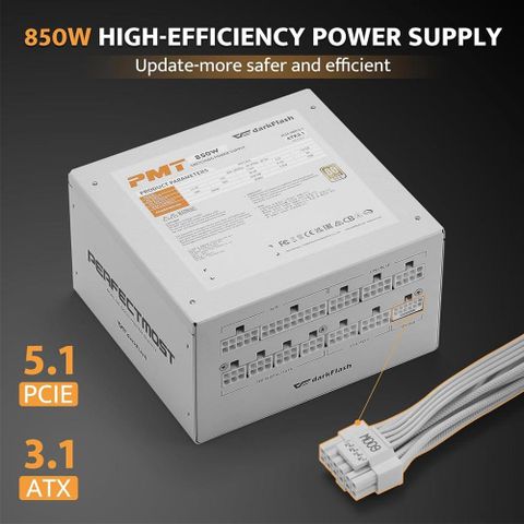 Nguồn máy tính DarkFlash PMT 850 White -850W GOLD ATX 3.1, PCIe 5.1