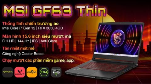 Laptop MSI Gaming GF63 Thin 12UC - 887VN
