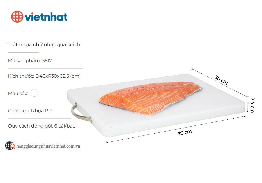 Thớt nhựa chữ nhật quai xách 40x30x2.5 (cm) 5817