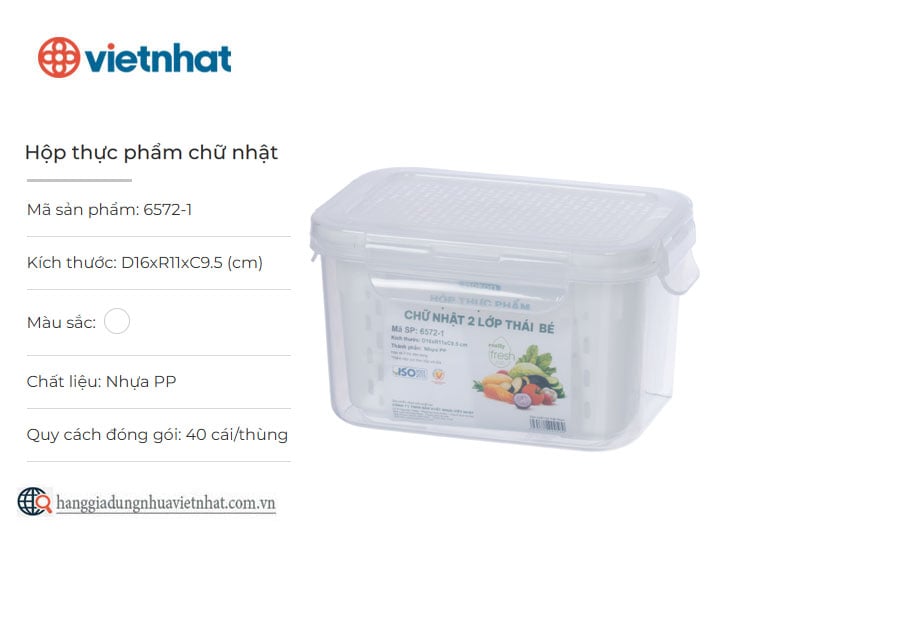 Hộp thực phẩm chữ nhật 2 lớp Thái bé Hokori 6572-1
