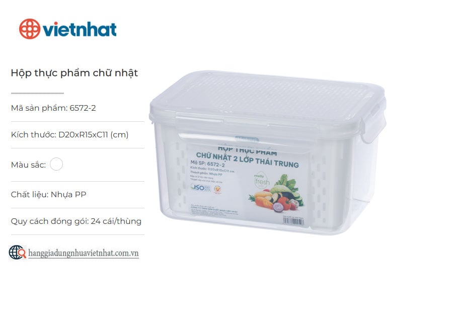 Hộp thực phẩm chữ nhật 2 lớp Thái trung Hokori 6572-2
