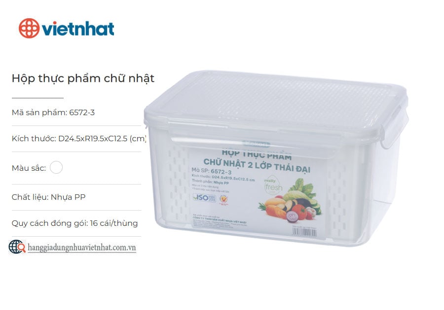 Hộp thực phẩm chữ nhật 2 lớp Thái đại Hokori 6572-3