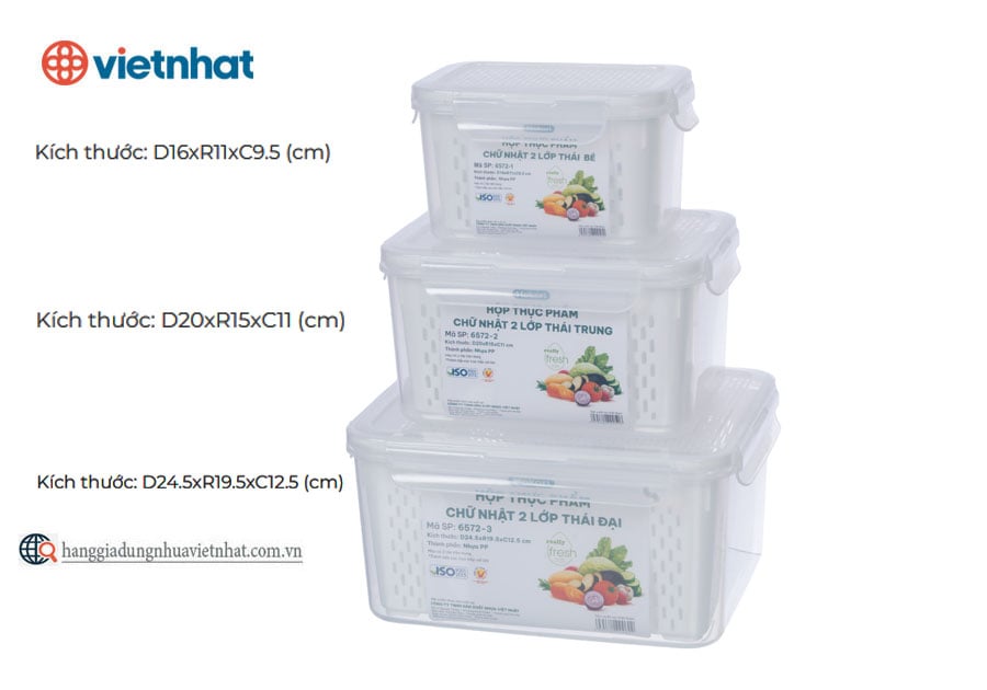 Hộp thực phẩm chữ nhật 2 lớp Thái bộ 3 Hokori 6572