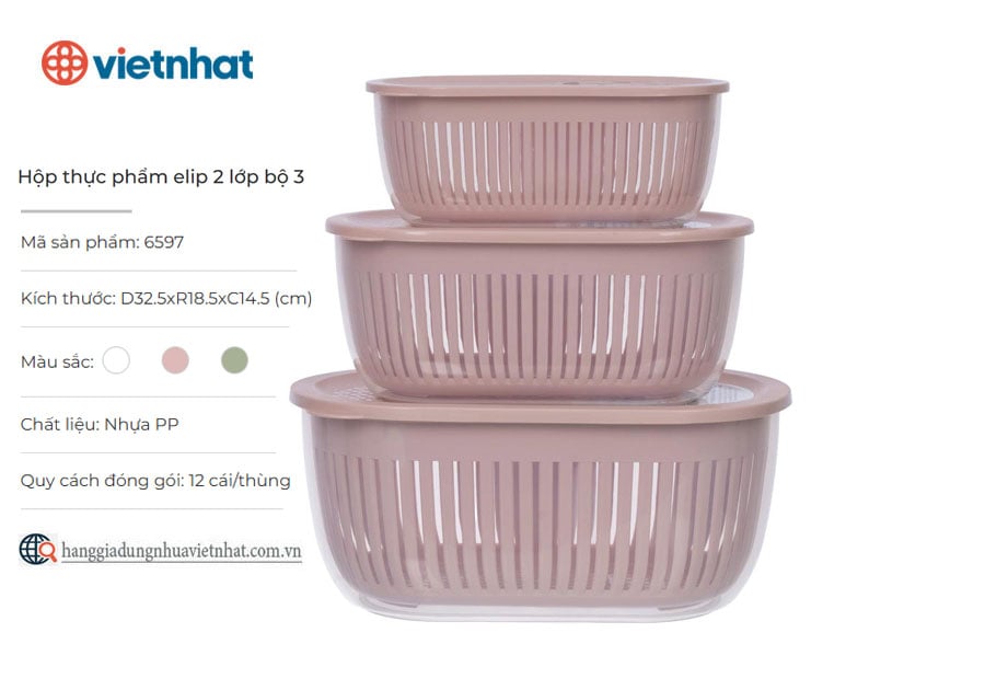 Hộp thực phẩm elip 2 lớp bộ 3-6597
