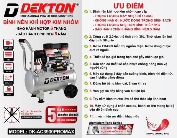 Máy Nén Khí Không Dầu Dekton DK-AC3930PROMAX