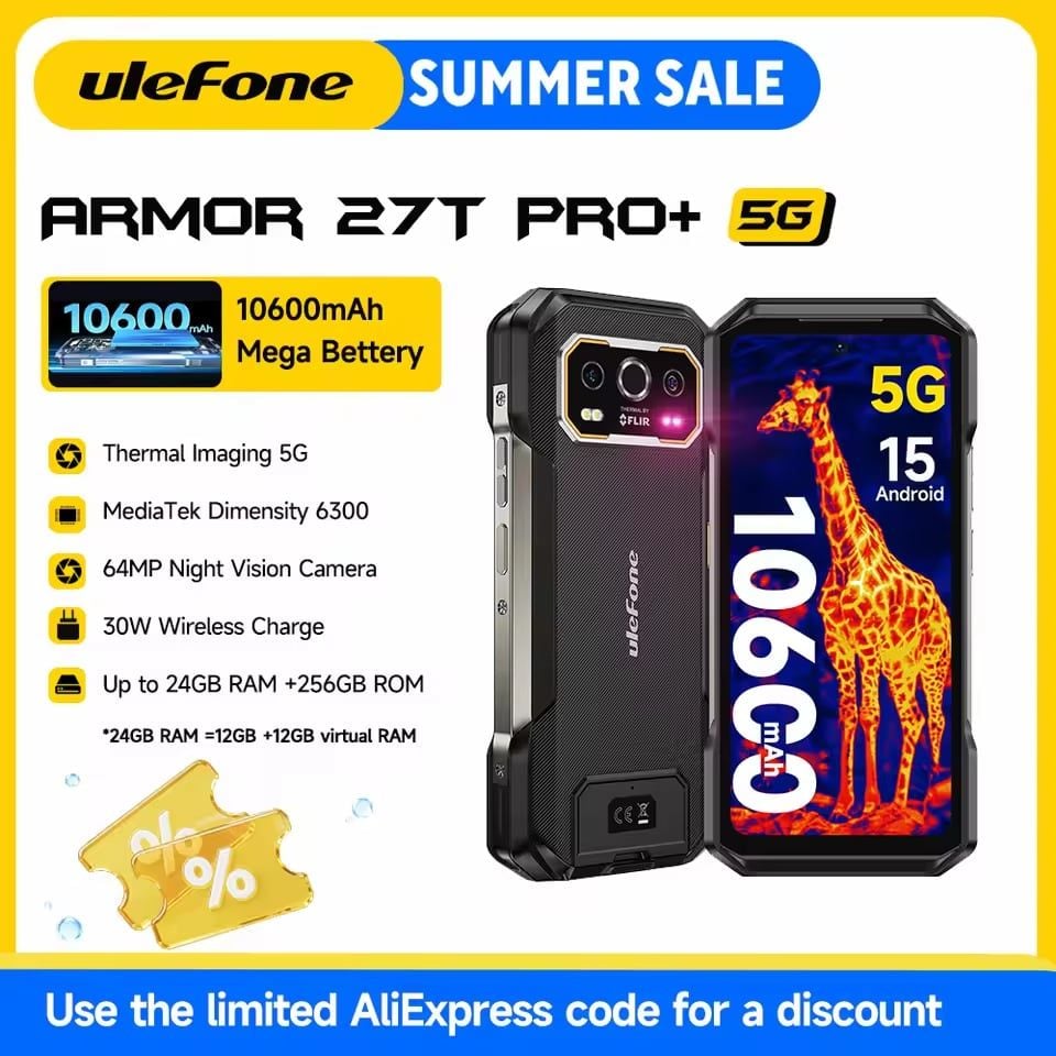  Ulefone Armor 27T Pro+ 5G | 24GB+256GB, 10600mAh, 50MP+64MP Night Camera 6.78