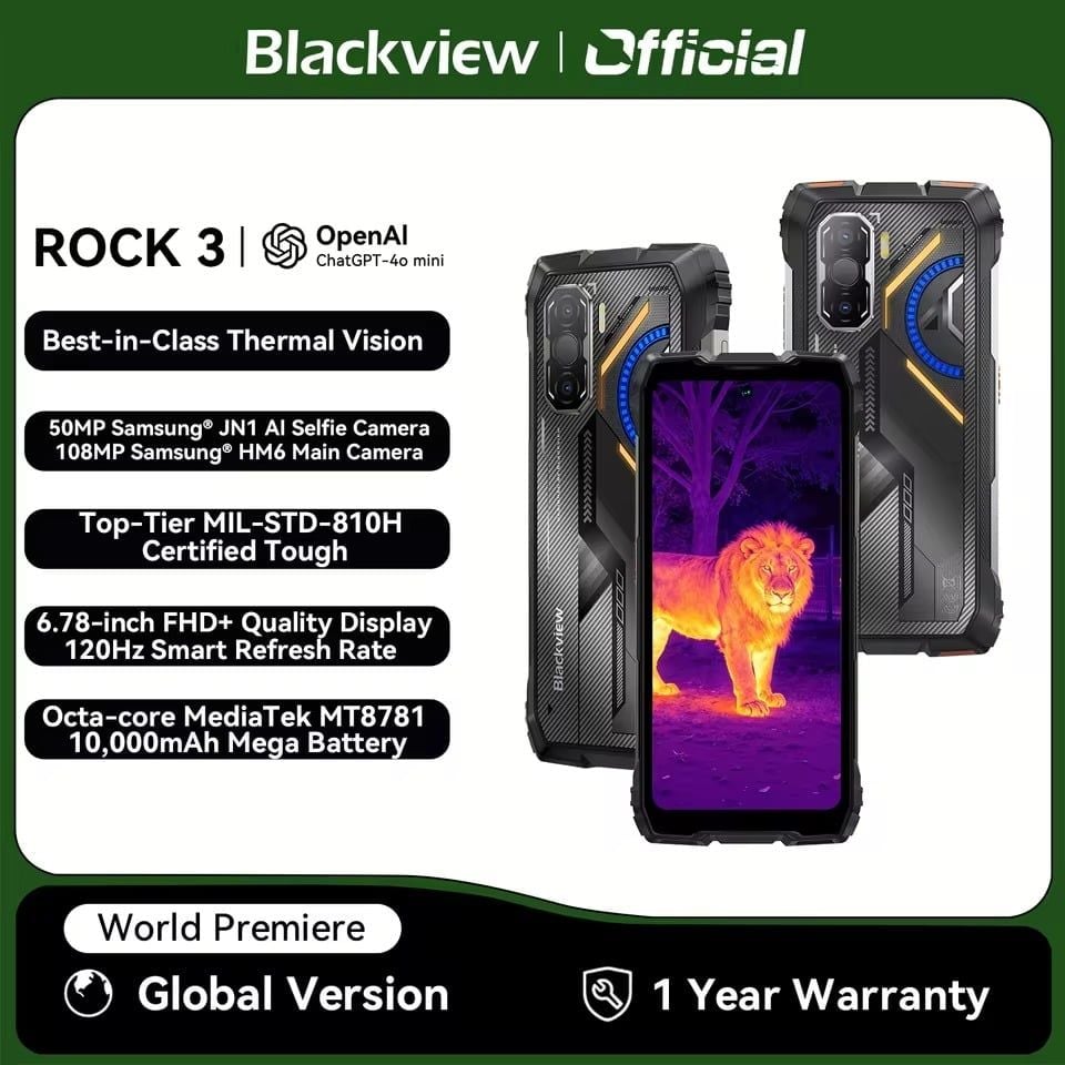 Blackview ROCK 3 | 8+256, Android 15, 6.78'' 2.4K Display, 10000mAh Thermal Imaging Backed by FLI. 