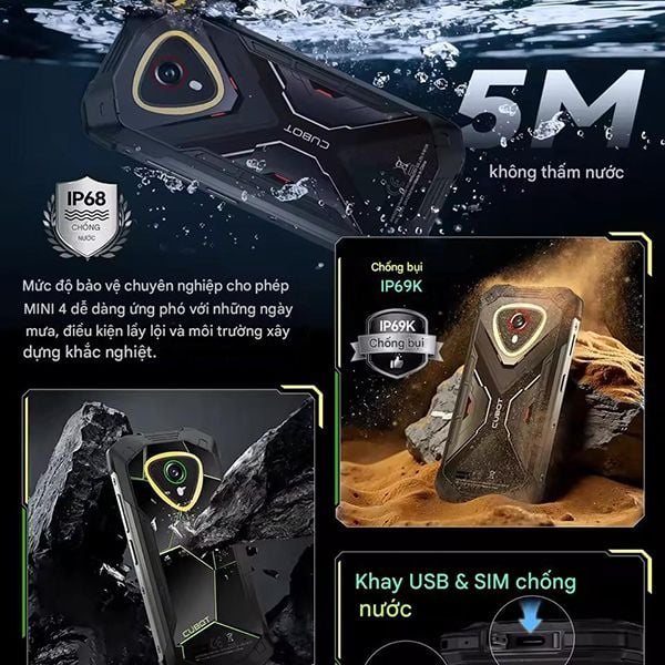  Cubot KingKong MINI 4 |  6GB Up to 16GB RAM+128GB ROM, Cam 48MP, MH 4.7 Inch, Pin 4700mAh, , Android 15, NFC. 