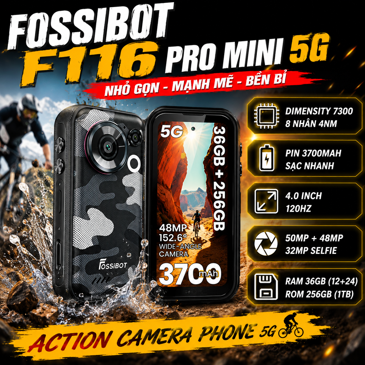  ⚡️FOSSiBOT F116 Pro 5G | QUÁ NHỎ - QUÁ KHỦNG Chip Dimensity 7300, 36(12+24)+256GB, Pin 3700mAh, 4 inchs, Android 16, NFC⚡️ ... 