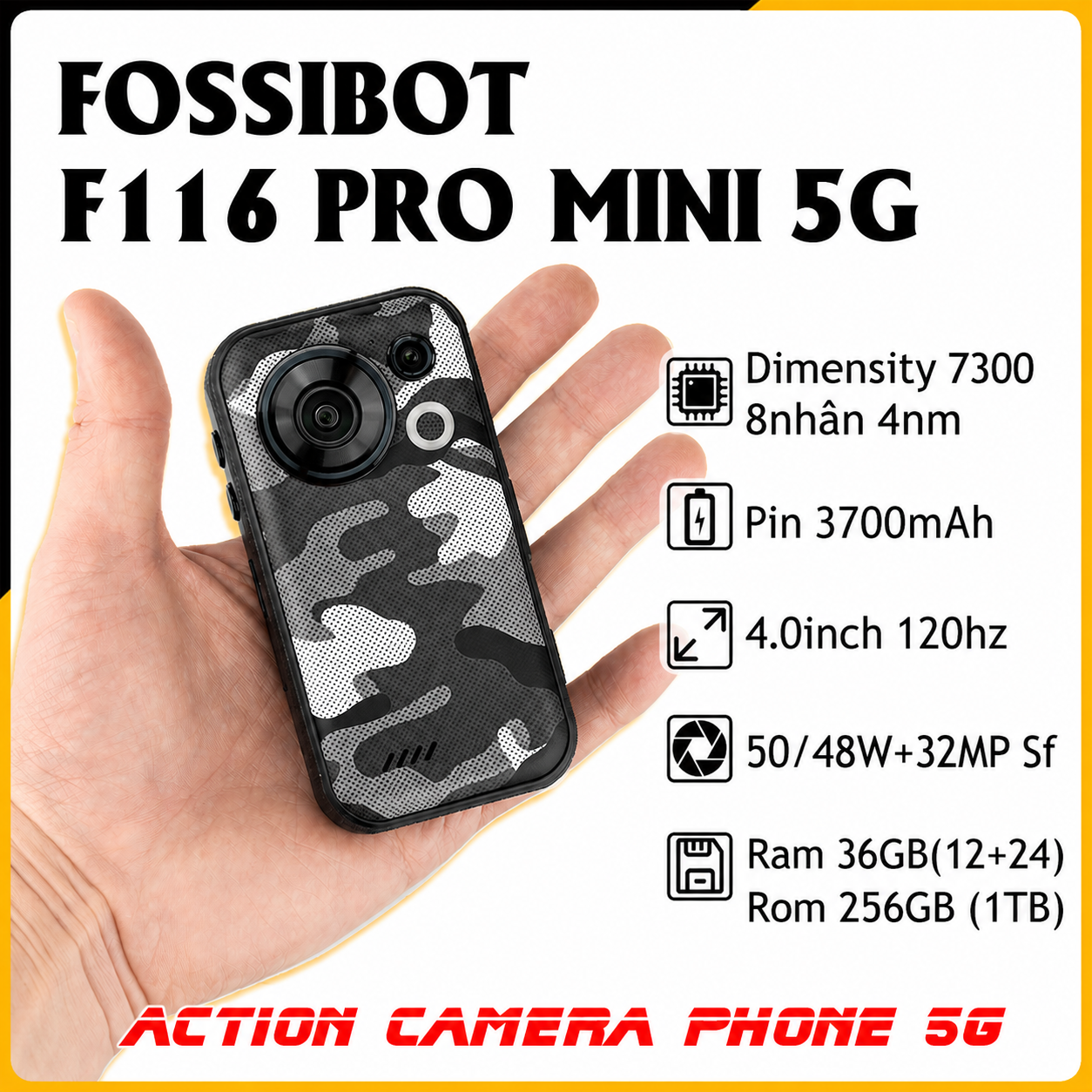  ⚡️FOSSiBOT F116 Pro 5G | QUÁ NHỎ - QUÁ KHỦNG Chip Dimensity 7300, 36(12+24)+256GB, Pin 3700mAh, 4 inchs, Android 16, NFC⚡️ ... 