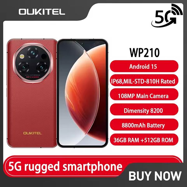  OUKITEL WP210 5G, Dimensity 8200, RAM 36GB + ROM 512GB, Pin 8800mAh 45W, 6.7” FHD+ 120Hz, Camera 108MP, Android 15, WiFi 6, NFC. 