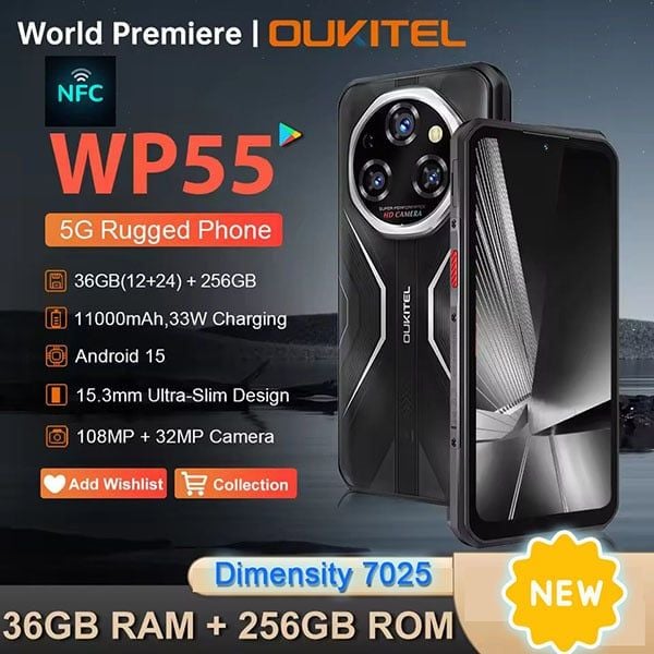  OUKITEL WP55 5G | Dimensity 7025, 6.6”FHD+, 36(12+24) 256GB, 108MP Rear Camera, Android 15,NFC. 