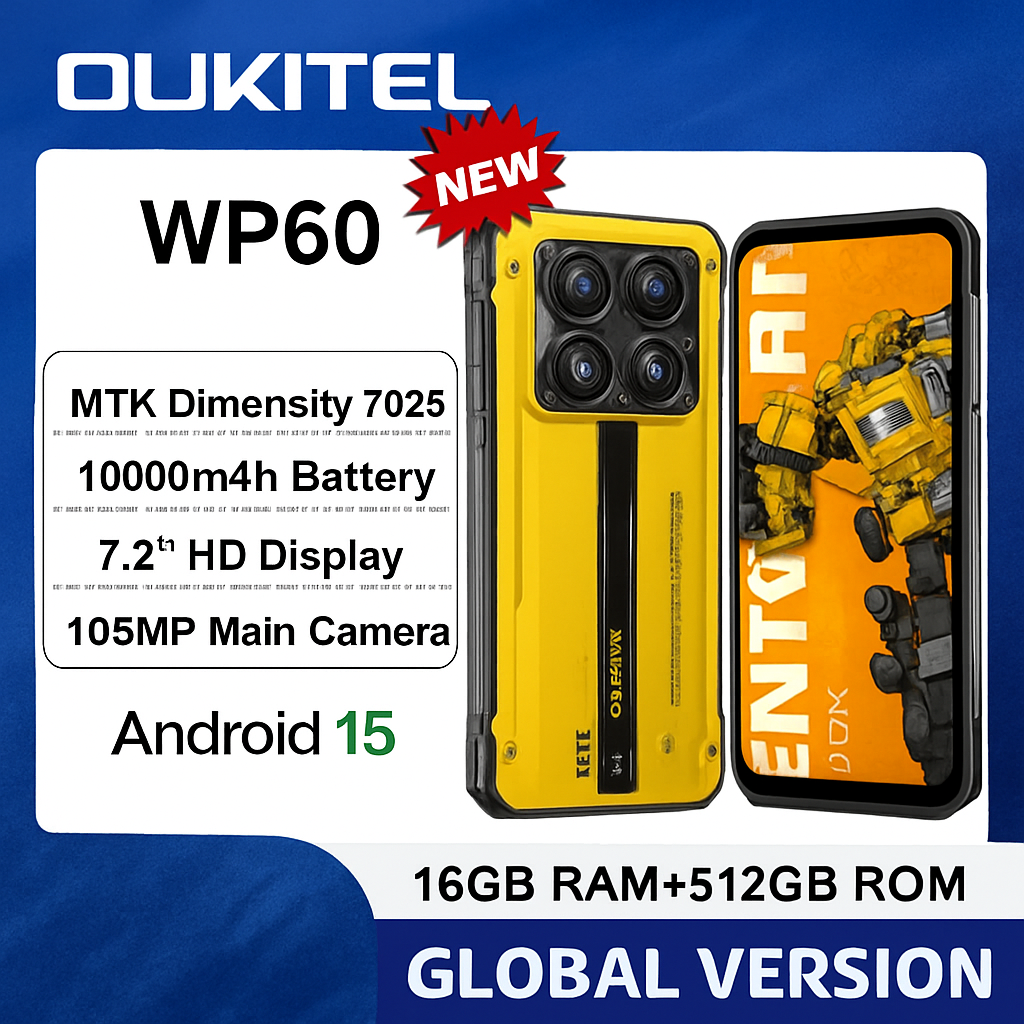  Oukitel WP60 5G | 16GB+512GB | 7.2'' HD+ Display 10,000mAh | 108MP | Android 15| NFC. 