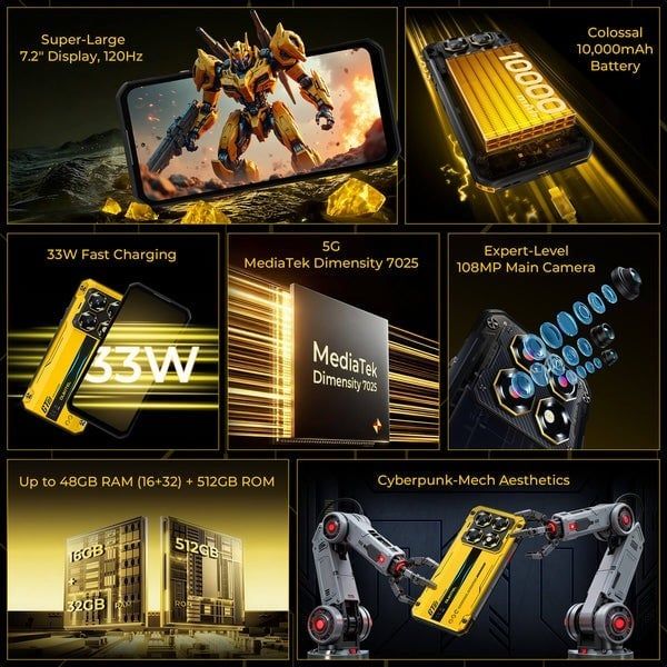  Oukitel WP60 5G | 16GB+512GB | 7.2'' HD+ Display 10,000mAh | 108MP | Android 15| NFC. 