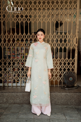 AD546 Áo Dài Tơ Họa Tiết