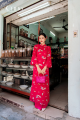 AD556 Áo Dài Tơ Họa Tiết