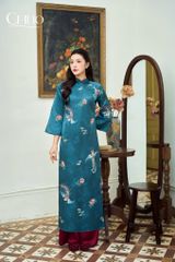 AD558 Áo Dài Gấm Họa Tiết