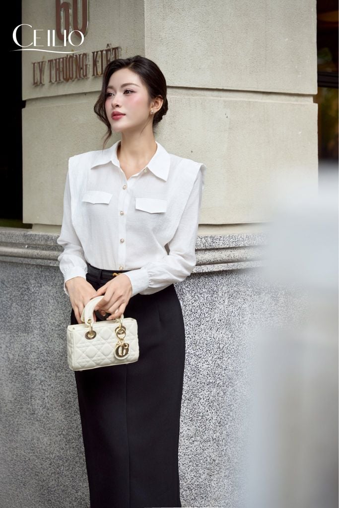 Sơ mi trắng phối ren SM534