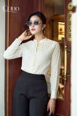 Sơ mi chấm bi cổ dây nơ SM379